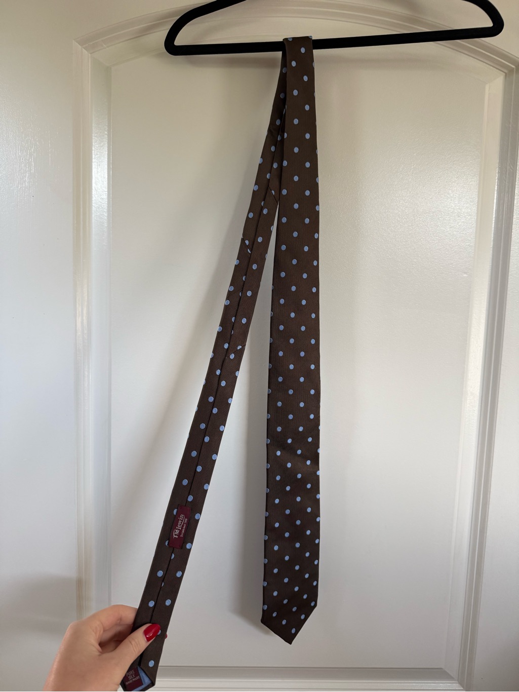 T.M.Lewin Brown Tie With Light Blue Polka Dots